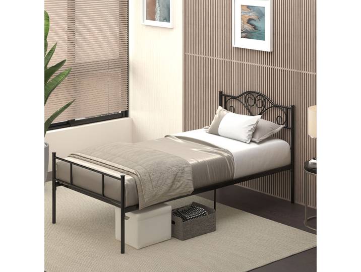 HOMCOM Lit Simple Métal 90x200cm avec Tête et Pied de Lit