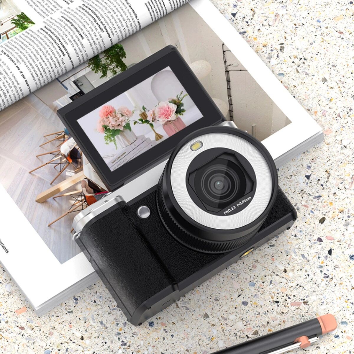 INF Klappbildschirm Dual-Objektiv Beauty Digitalkamera mit 180° Touchscreen, 80MP Fotos, 5K Video, 18x Zoom und WiFi Schwarz