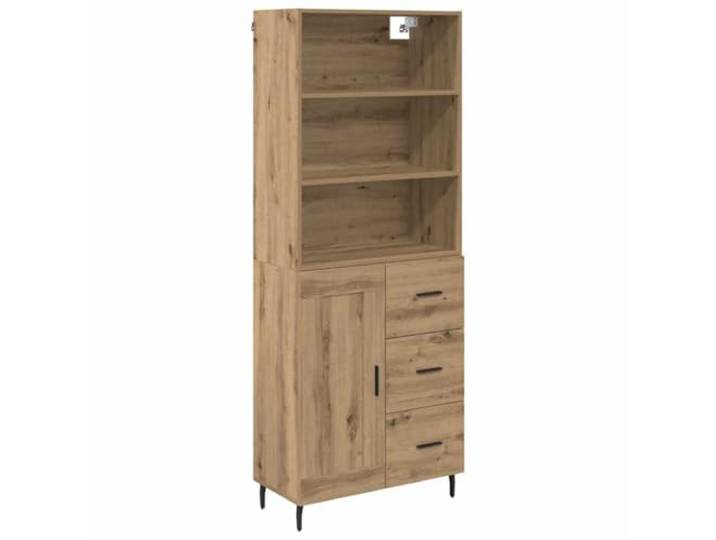 Kaorsrow Highboard Artisan-Eiche 69,5x34x180 cm Schrank mit Glas Vielseitiges Standregal aus Holzwerkstoff und Glas fuer Wohnzimmer und Essbereich mit reichlich Stauraum.