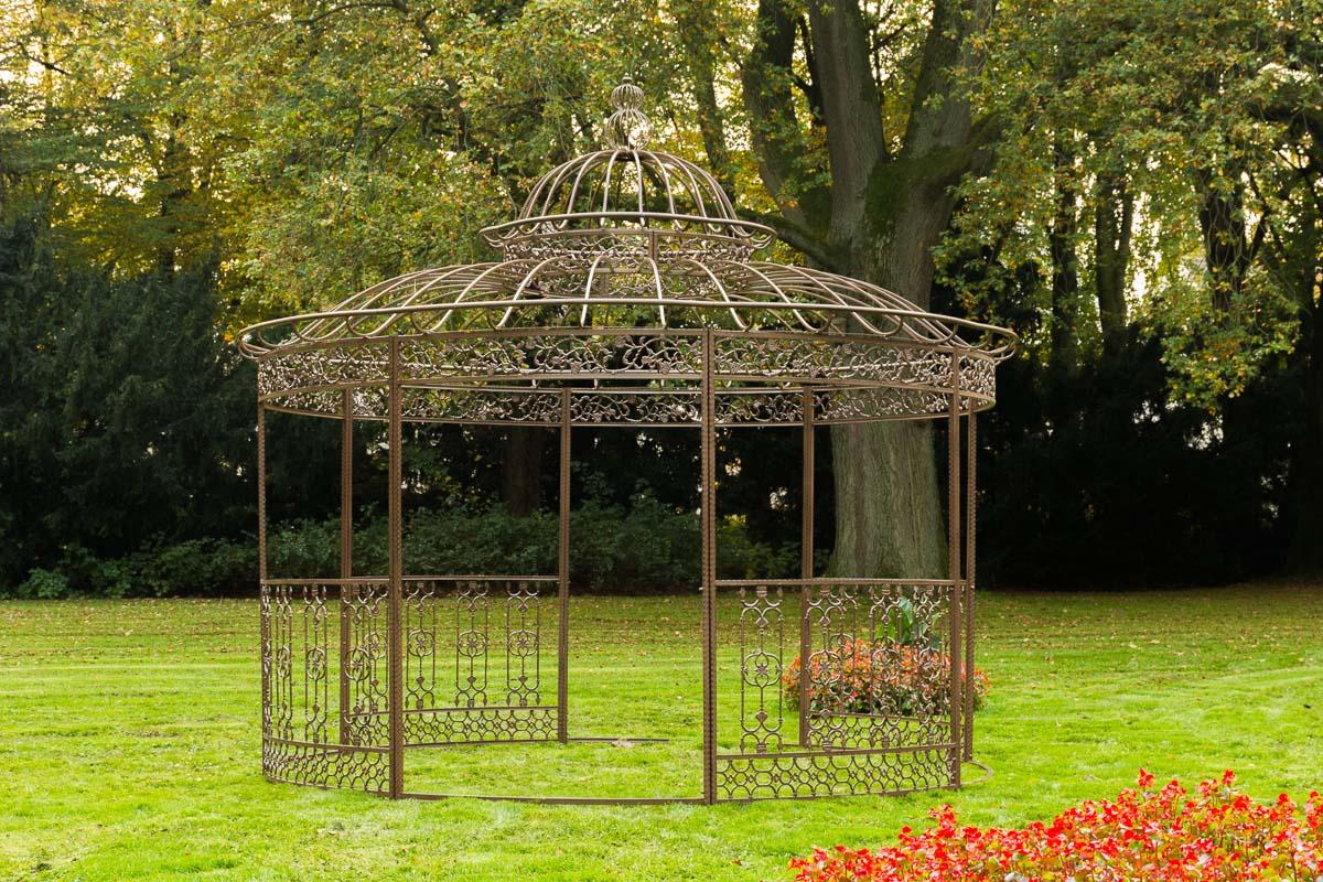 Pavillon ELIN Antik rund - 370x370x350cm, Metall, Antik-Braun | Gartenpavillon Romantik Zierpavillon Gartendeko