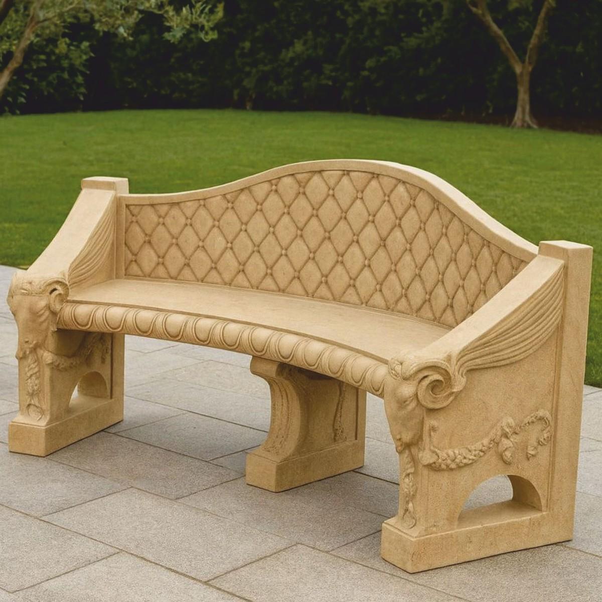 Casa Padrino Barock Beton Gartenbank Beige 196 cm - Barock Garten & Terrassen Möbel