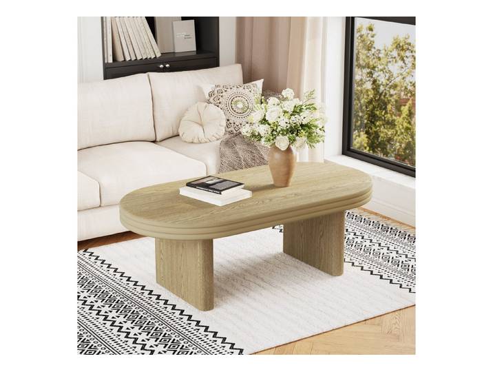 OKWISH Couchtisch Beistelltisch Kaffeetisch, mit Rillenstruktur, Rustikaler Holztisch