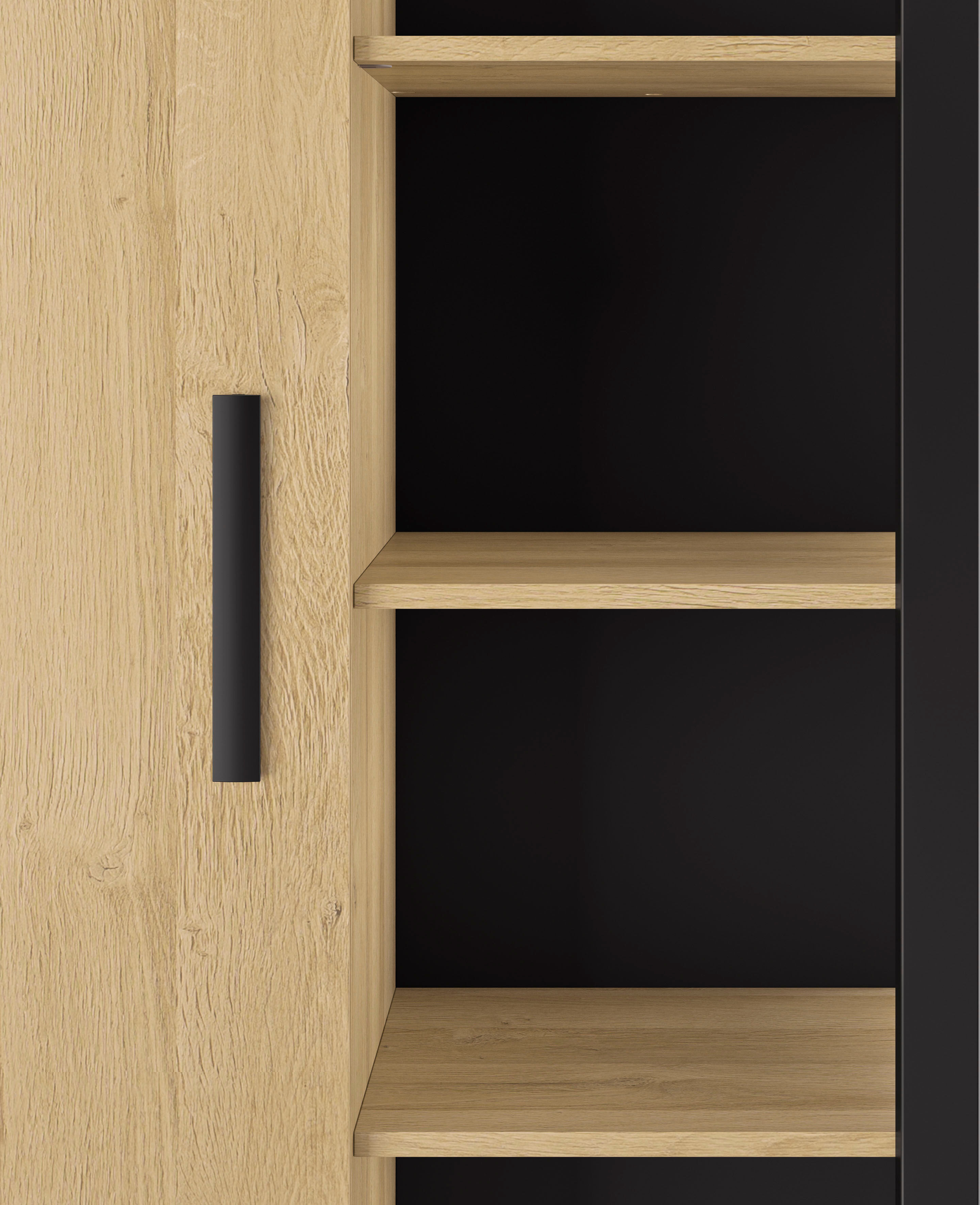 Buffet GAMI "Cork", schwarz (goldeiche, schwarz), B:101cm H:160cm T:45cm, Schränke, Buffet, 3 Regalböden und 3 Innenregale