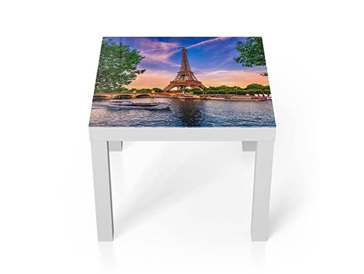 DEQORI Glastisch weiß klein 55x55 cm Motiv Sommer in Paris ausgefallener Beistelltisch aus Glas Hochglanz Couchtisch fürs Wohnzimmer moderner Couch Tisch mit Design