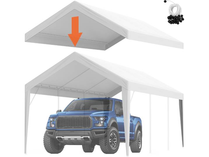 Tente de garage Carport VEVOR\, 3 x 6 m\, tente de garage\, étanche à l'eau et protégée contre les UV\, installation facile avec des sangles\, blanc (couverture de toit uniquement\, cadre non fourni)