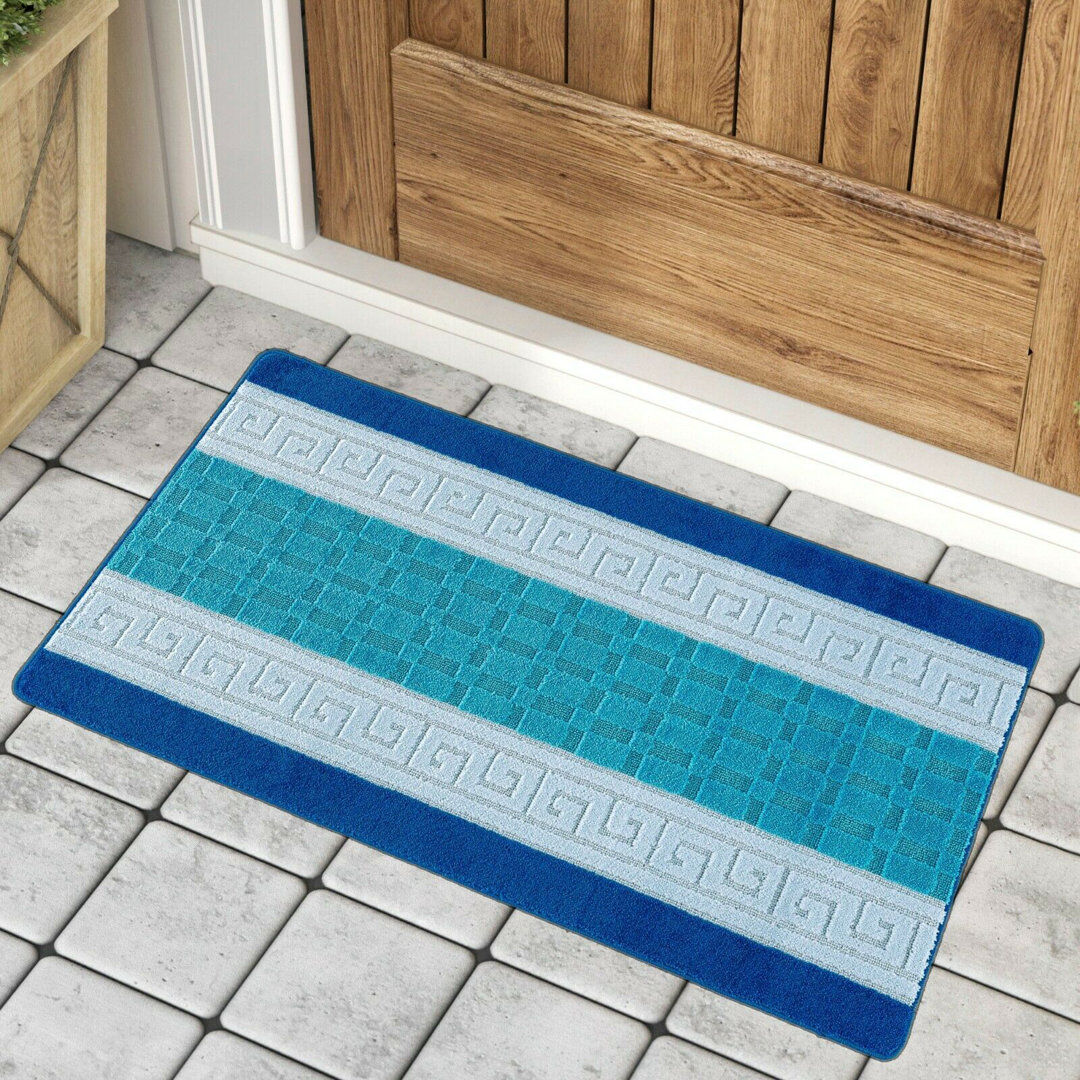 Fairmont Park Mariam Non-Slip Striped Indoor Doormat Blue Rectangle 150 x 120cm