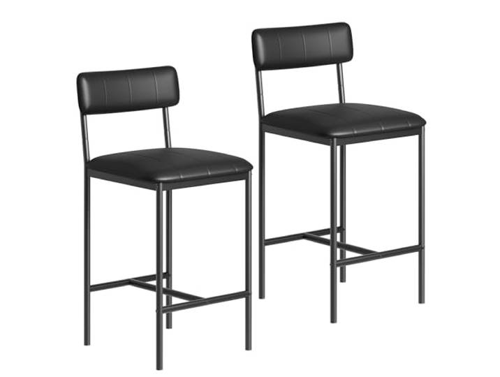 GarveeHome Barhocker 6er-Set Schwarz PU-Leder Gepolstert Rückenlehne Pflegeleicht, platzsparend, bequeme Polsterung, stabile Basis, Küchentheke