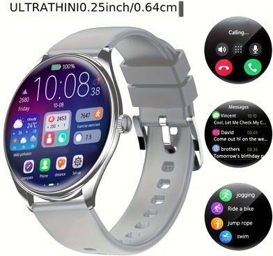 Fusion Finds Ultra Thin AMOLED Smartwatch With Bluetooth Calling & Heart Rate Monitor For Android & IOS silicone Silver