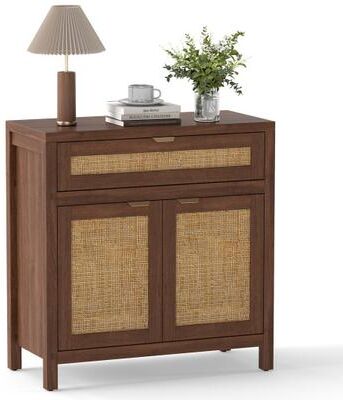 Costway Sideboard Storage Cabinet with Rattan Doors and Drawer-Brown