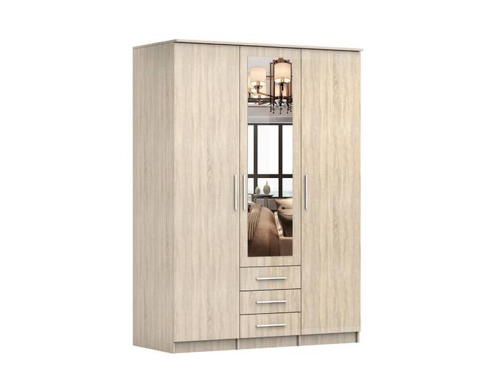 imoebel24 Drehtürenschrank150/207/57/61Cm Szantal 3D Sonoma/Sonoma, Sonoma Eiche, Glas, Rechteckig, 151x210x59 cm, Schlafzimmer, Kleiderschränke, Drehtürenschränke