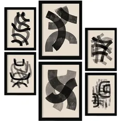 POSTER Set Mit 6 Gekrümmte Frames 1 In Form Abstracts Ästhetische Dekorative Gemälde Für Ihr Wohnzimmer Schlafzimmer Zuhause A3 & A4 Schwarzer Rahmen