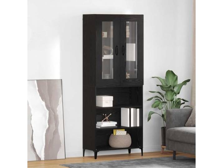 HEFZGDB Wandmontiertes Highboard aus Holzwerkstoff in Schwarz Eichen-Optik - Moderner wandhängender Aufbewahrungsschrank - Zeitgemäßes wandmontiertes Wohnzimmerregal - Schlankes Design