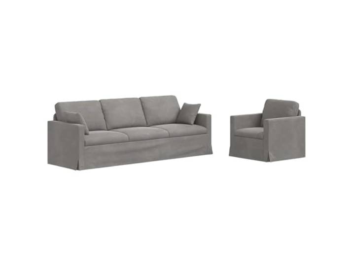 Makastle Sofa Couch 2er Set Hellgrau Samt