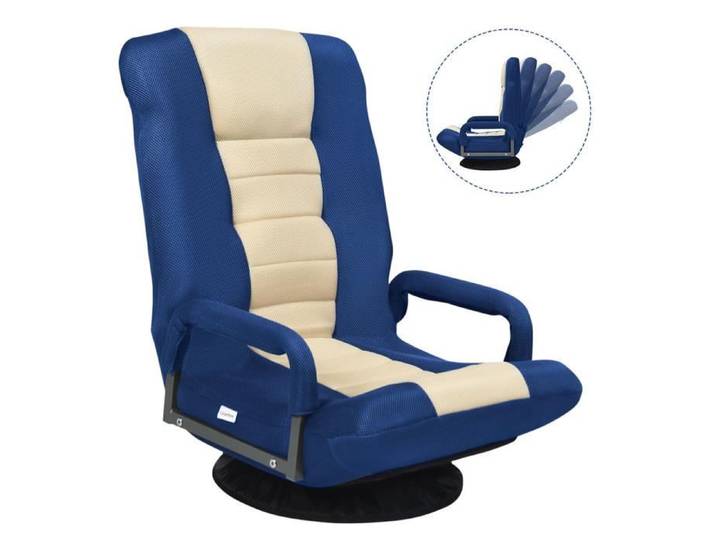 Fauteuil de sol pliable - COSTWAY - Dossier réglable 6 positions - Base pivotante 360° - Bleu foncé