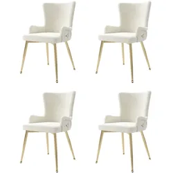STILVORA Esszimmerstuhl 4er Set Samt Beige 85x47x49 cm mit Metallbeinen modern komfortabel pflegeleicht für Essbereich Wohnzimmer und Arbeitszimmer
