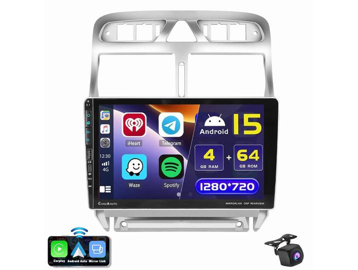 ESSGOO 9 Für Peugeot 307 2007-2013 Android 15 Navi RDS Autoradio (RDS, Digitalradio (DAB), FM, AM)