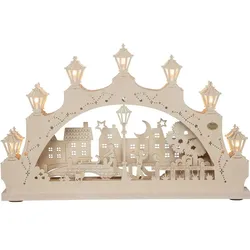 Saico 3D-Lichterbogen mit Wechselmotiv "Winterfreuden in der Stadt", 7-flammige Premium LED-Beleuchtung, warmweiß