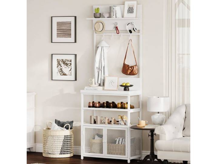 Portemanteau hall‑tree 72 8po blanc portes étagère chaussures 7 crochets entrée‑chambre‑buanderie