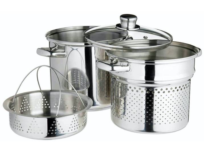 Casserole avec panier vapeur et passoire en acier inoxydable
