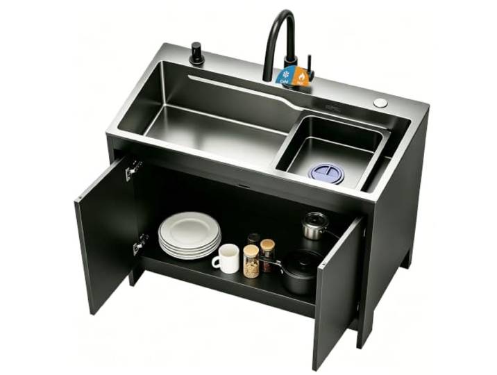 Spültisch Freistehende Edelstahl Spülschrank Spülbecken,Küchenspüle mit Unterschrank,Spülenschrank mit Spüle und Armatur,Multifunktion Waschtisch Ausgussbecken