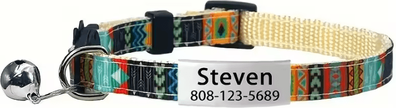 Inspire Curations BohoCharm Personalized Breakaway Cat Collar With Bell & Custom ID Tag white
