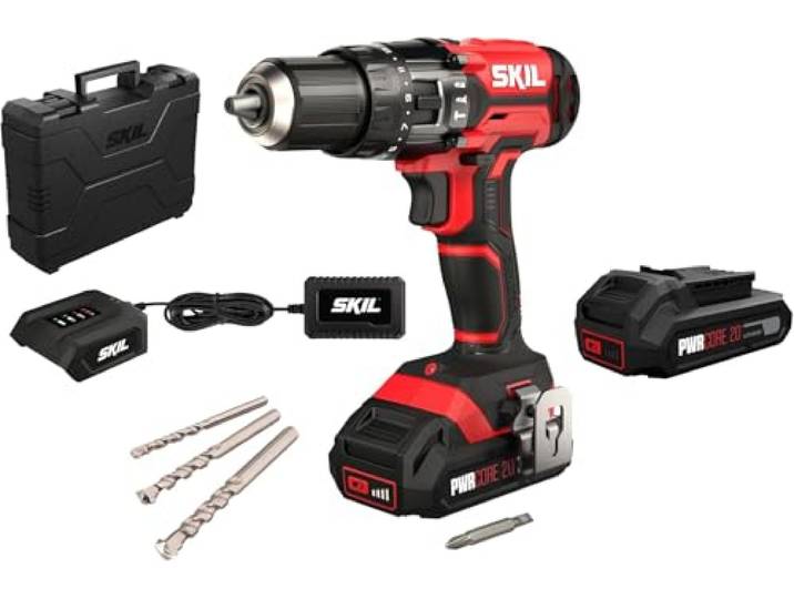 Skil Perceuse à percussion sans fil 3018 \ 20V Max\ (18V) avec transmission à deux vitesses - Perceuse à percussion avec batteries et chargeur - Mandrin auto-serrant 13 mm - Technologie Lithium-ion