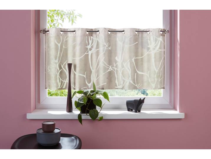 Scheibengardine OTTO HOME Anna, 1 Stück, halbtransparent, Ösen, Äste-Motiv Gr. 4, beige (sand), B:120cm H:45cm, Ausbrenner, Polyester, Gardinen, Scheibengardine, Viskose & Polyester, Äste-Motiv, Topseller