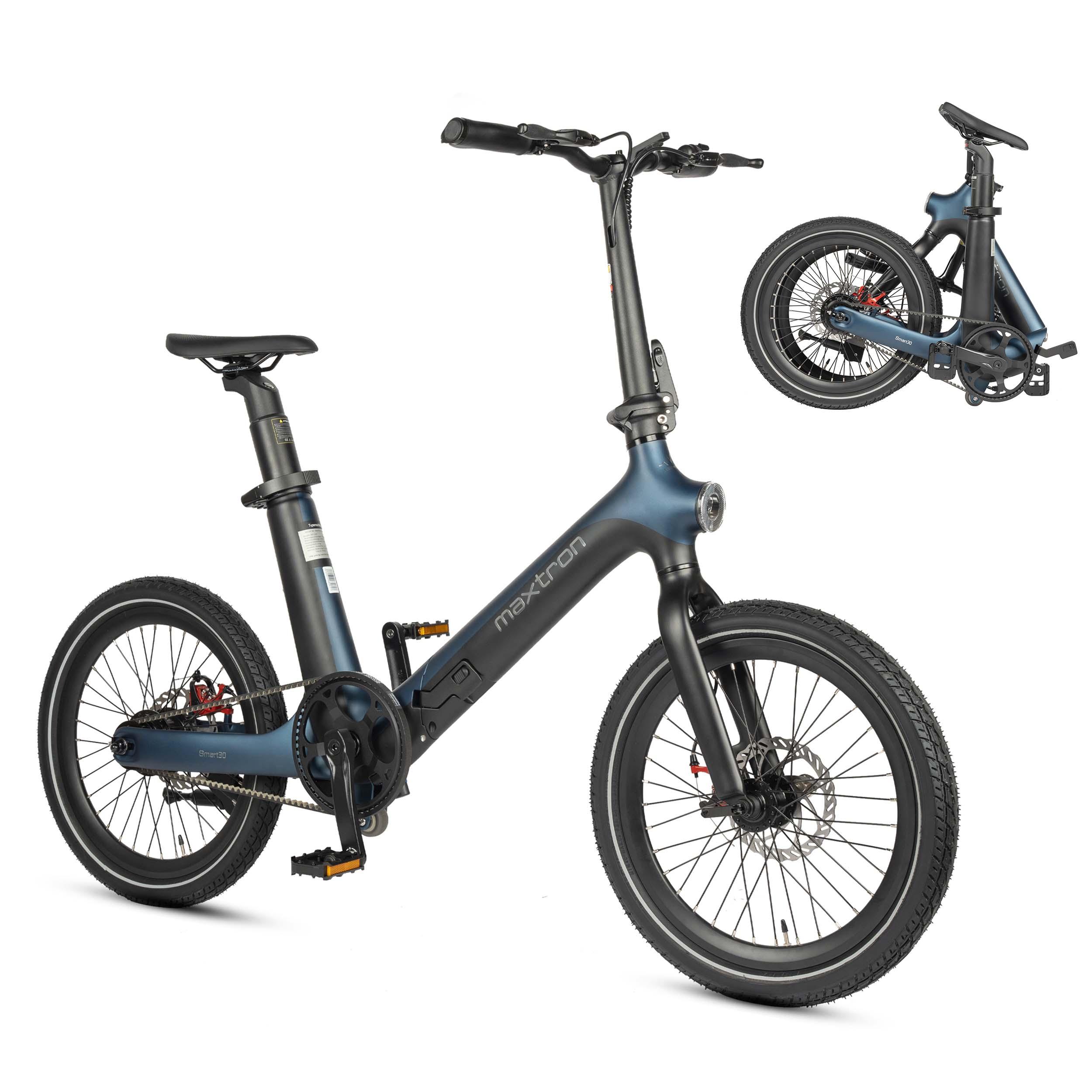 Smart30 faltbares Elektrofahrrad für Erwachsene 250W, 36V 9,6Ah, 20 Zoll verstärkte pannensichere Reifen max. 120 kg Zuladung, max. Steigfähigkeit 30°