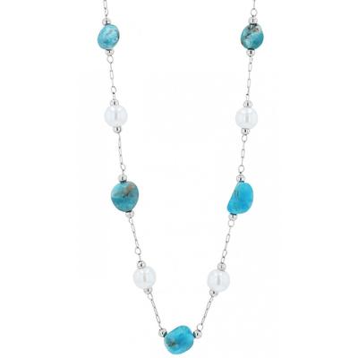 Kette mit Anhänger ADELIA´S "Damen Edelstahl Halskette mit Anhänger mit Perle unbekannt cm", blau (blau, perle), Halsketten, Damen, Edelstahl