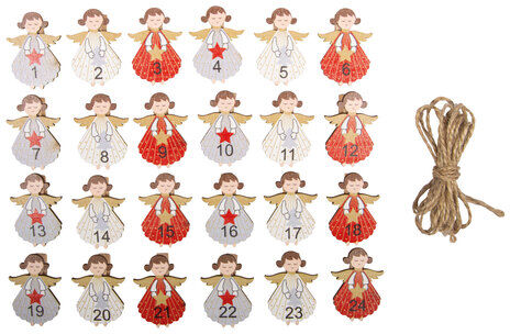 Adventskalenderzahlen "Engel" auf Klammer, 24 Stück