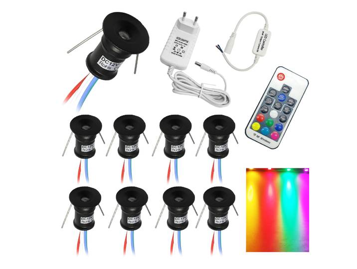 Mini spots LED RGB 1W encastrables à intensité variable pour plafond intérieur, chambre, cuisine, découpe de 15 mm, lampe colorée DC12V