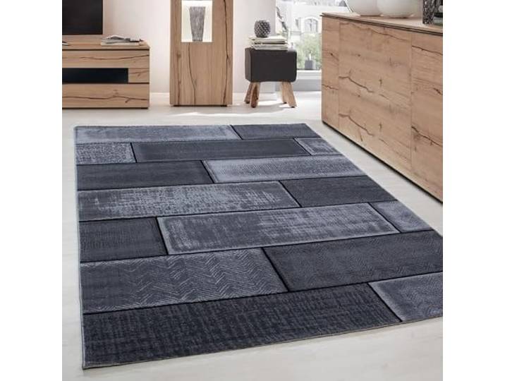 DecoTappi Tapis Modernes Design Noir 160x230 cm Salon Moderne Designe Brique Courte Pile
