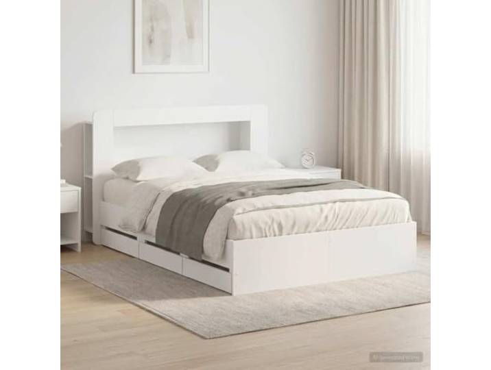 RJPLMFV Bettgestell mit Schubladen, Weiß, 150 x 200 cm Langlebiges Holz, integrierte Aufbewahrung, modernes Design, feste Latten, einfache Montage