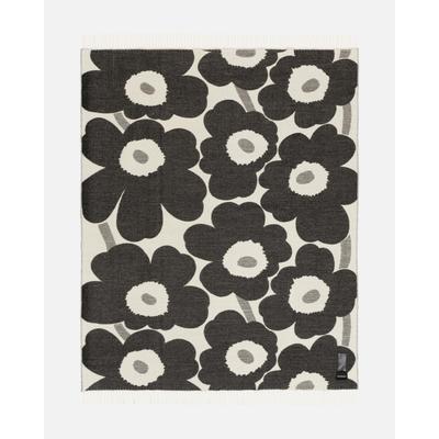 Wohndecke MARIMEKKO "UNIKKO", schwarz-weiß (weiß, schwarz), B:130cm L:180cm, Baumwolle, Wolle, Wohndecken, Wohndecke, 130x180 cm
