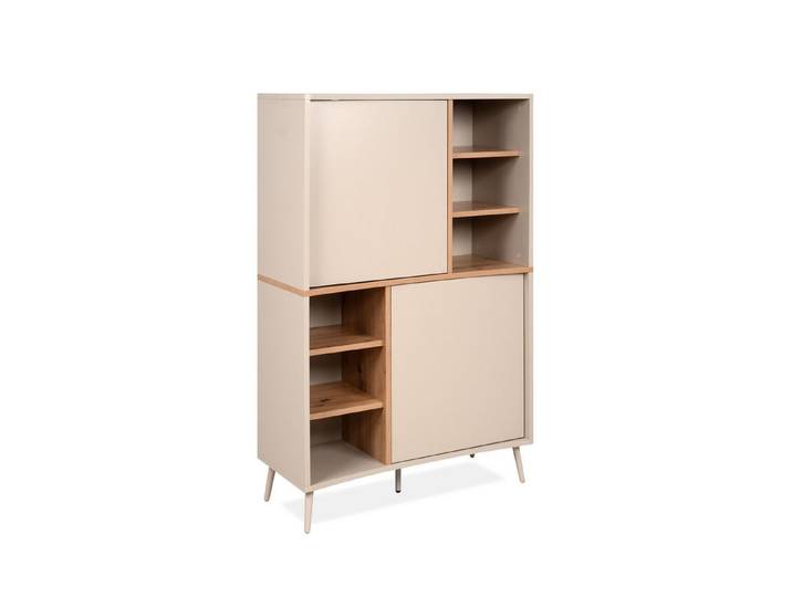 PREISBRECHER Highboard Sinop, in Sand / Artisan Eiche Dekor - 90x140x37,5 (BxHxT)