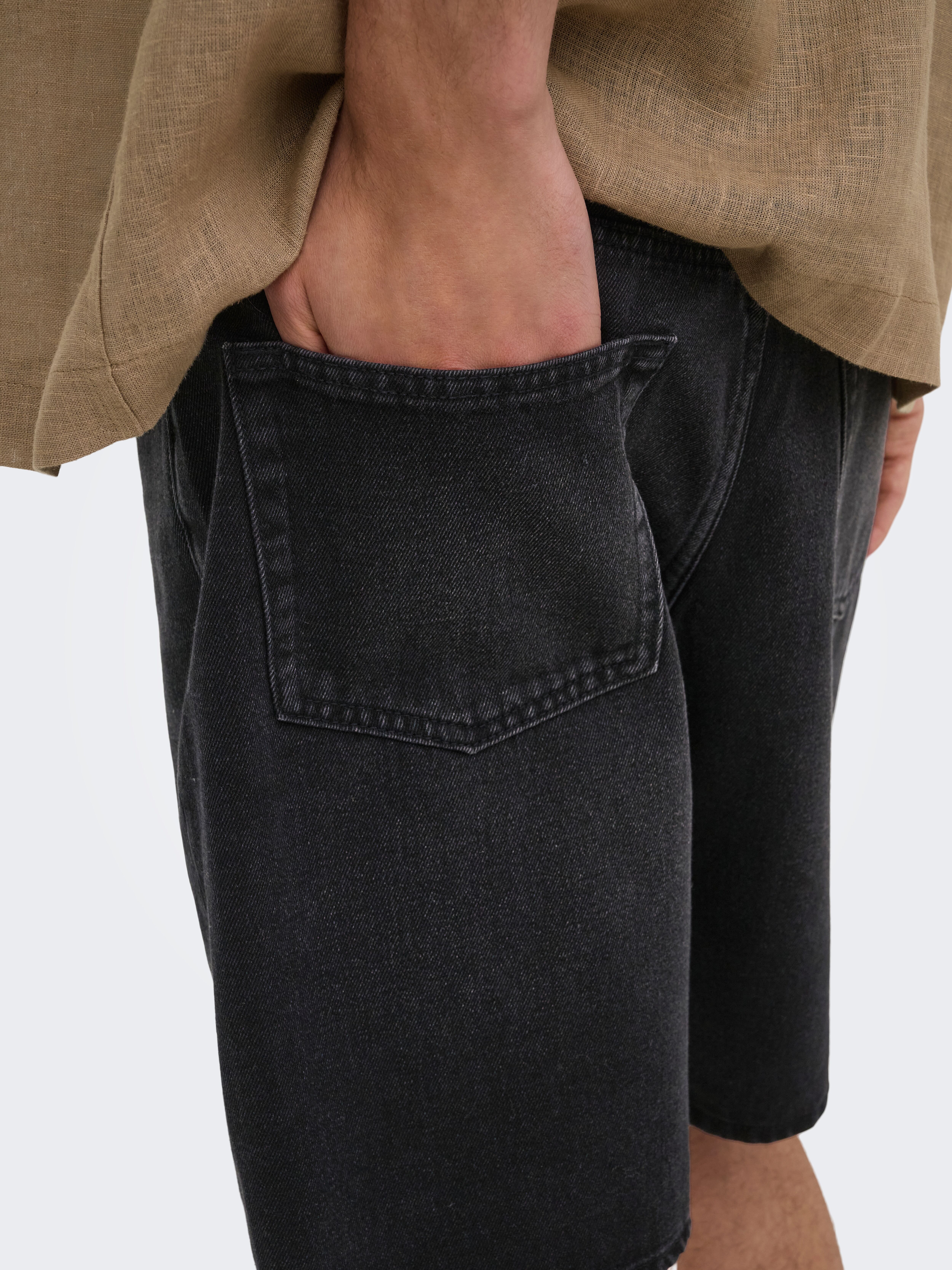 Shorts ONLY & SONS "ONSFADE PIM DNM SHORTS BOX", Herren, Gr. XXL, N-Gr, schwarz (washed schwarz), Web, Obermaterial: 100% Baumwolle, unifarben, straight fit knielang, Hosen Shorts washed schwarz XXL, N-Gr