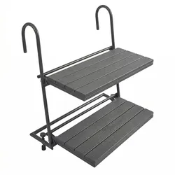 RATTATAN Balkon Hängetisch 2 Ablagen aus Stahl mit Platte aus Polyethylen Holzoptik platzsparend für Pflanzen Aperitif Terrasse Garten Ninfa