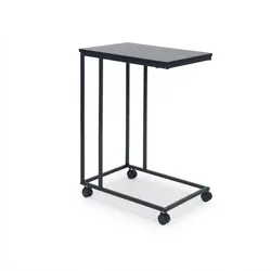 Relaxdays Beistelltisch mit Rollen, HxBxT: 68 x 50 x 35 cm, MDF, Metall, C-Form, Sofatisch zum Unterschieben, schwarz