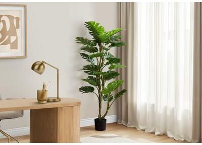 Kodotan sofa "Artificial Plant, 61"" Tall, Monstera Tree, Indoor, Potted, Floor, Real Touch, Green Leaves, Black Pot"