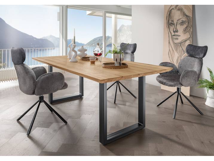 Massives Esstisch-System in Wildeiche - aufgedoppelt 20 + 20 mm, Gestell U - Form – 3%-Vorkasse-Rabatt