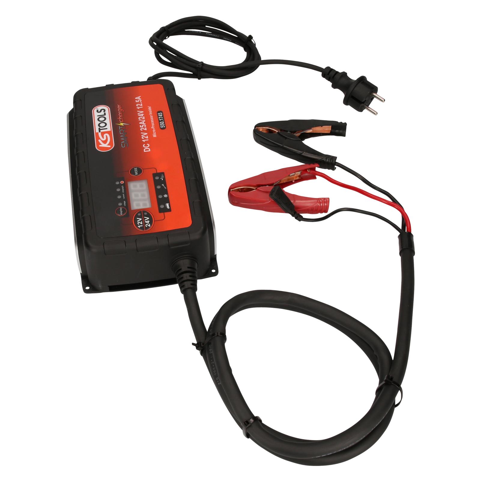 KS Tools 12V + 24V SMARTcharger Hochfrequenz-Batterieladegerät 25A/12,5A (25 A, 12V, 24V) (550.1745)