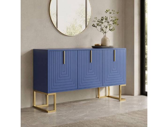 Maisentiel Buffet bas 3 portes bleu marine 138 cm étagères réglables MDF et métal