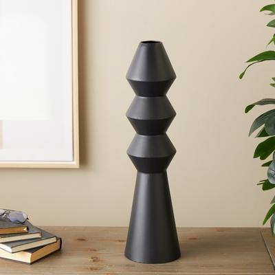 ARCILLA ELEMENTAL Black Metal Art Deco Fluted Decorative Vase
