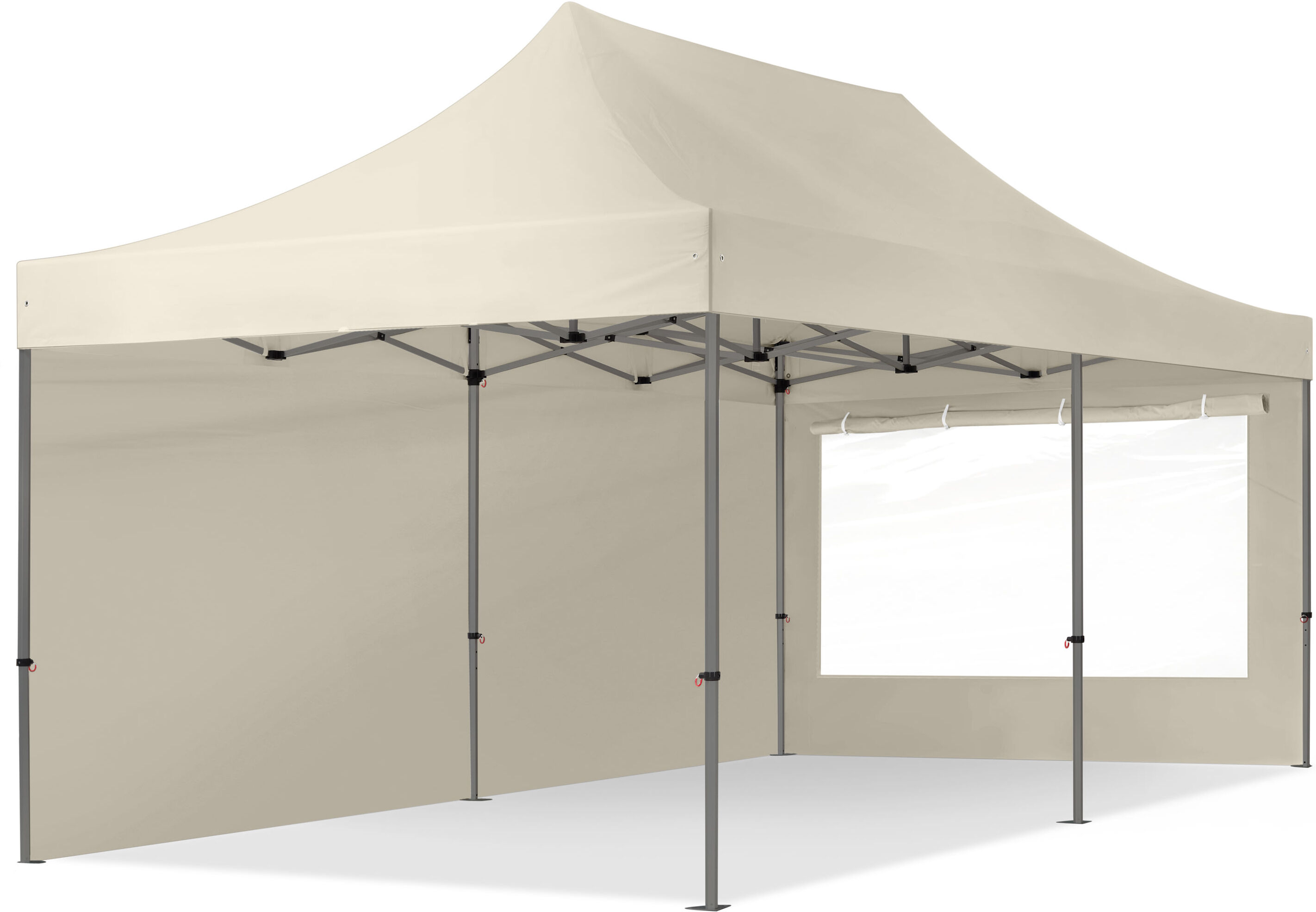TOOLPORT 3x6m PES 750 Pop Up Gazebo PREMIUM Steel 40 mm, incl. 2 side panels with Panorama Windows, cream - (600071)