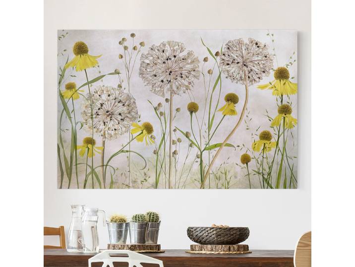 Tableau déco Allium Helenium Polyester Beige 60 x 40cm
