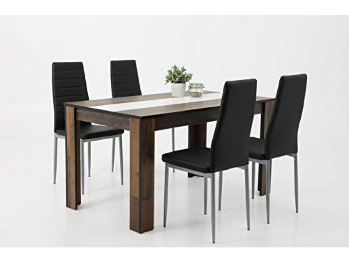 Hela Tische Essgruppe Helene 5-teilig, Tisch 140x80cm, 4 Stühle Schwarz