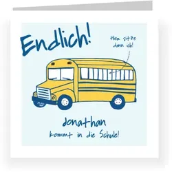 Schulanfang Einladungen im Design "Schulbus" - Musterkarte