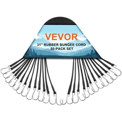 VEVOR 50-teiliges flaches Spannseil, 19,8 mm robuste Spanngurte mit S-Haken aus Stahl, 78,7 cm langes elastisches Spannseil für Fracht, Planen, LKWs und Zelte, schwarz