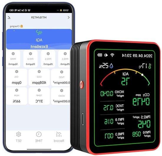 SENCKIT Luchtkwaliteitsmeter - 15-in-1 Lucht Analyse - Zwart - 8.99 x 8.99 cm