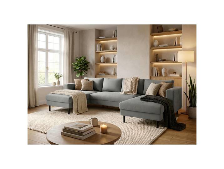 Trendmanufaktur Wohnlandschaft, Anthrazit, Metall, 6-Sitzer, U-Form, 306x161 cm, Rücken echt, Armteil links, rechts, Wohnzimmer, Sofas & Couches, Wohnlandschaften, Wohnlandschaft U-Form